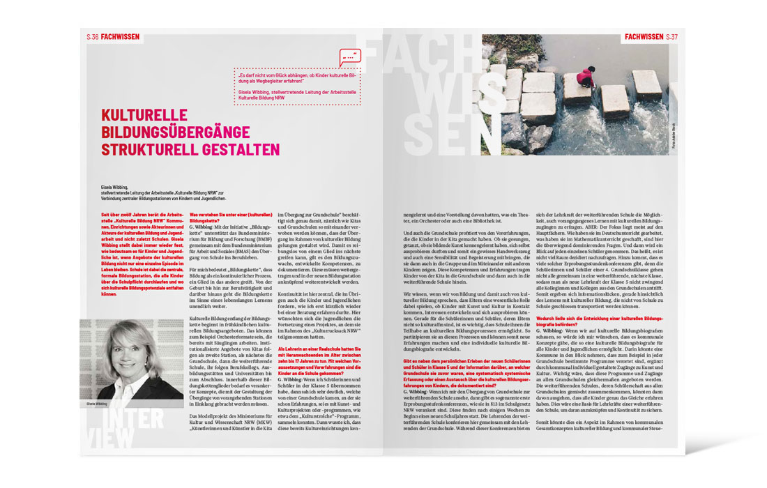 Doppelseite Themenheft „Kulturelle Bildung entlang der Bildungskette“