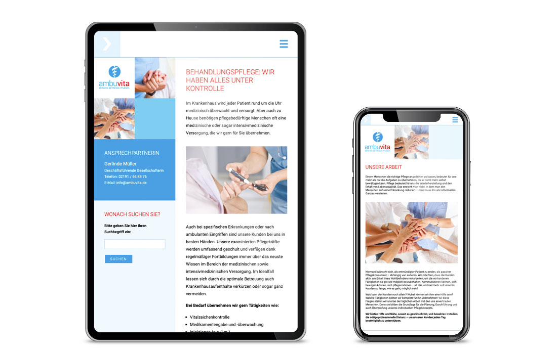 ambuvita | Internetseite, Unterseite