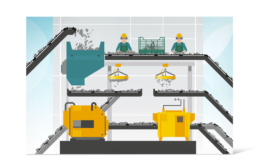 Illustration des Zerkleinerungsprozesses zur Visualisierung für die spätere Animation