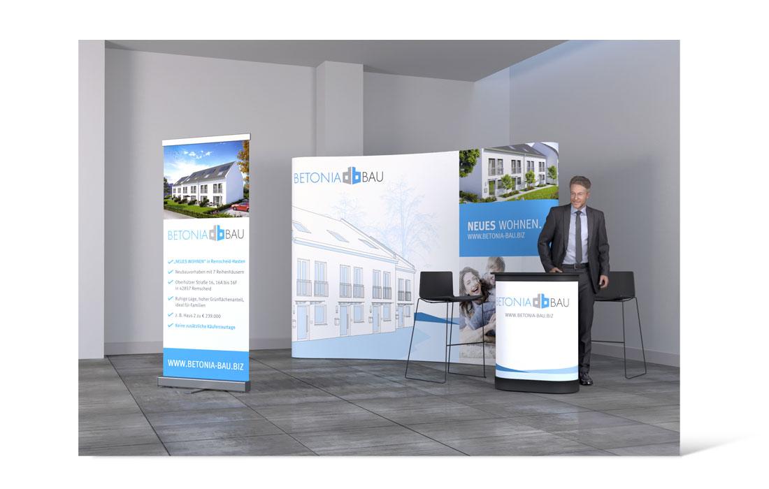 Bild der Betonia Bau Messewand mit Theke und Rollup