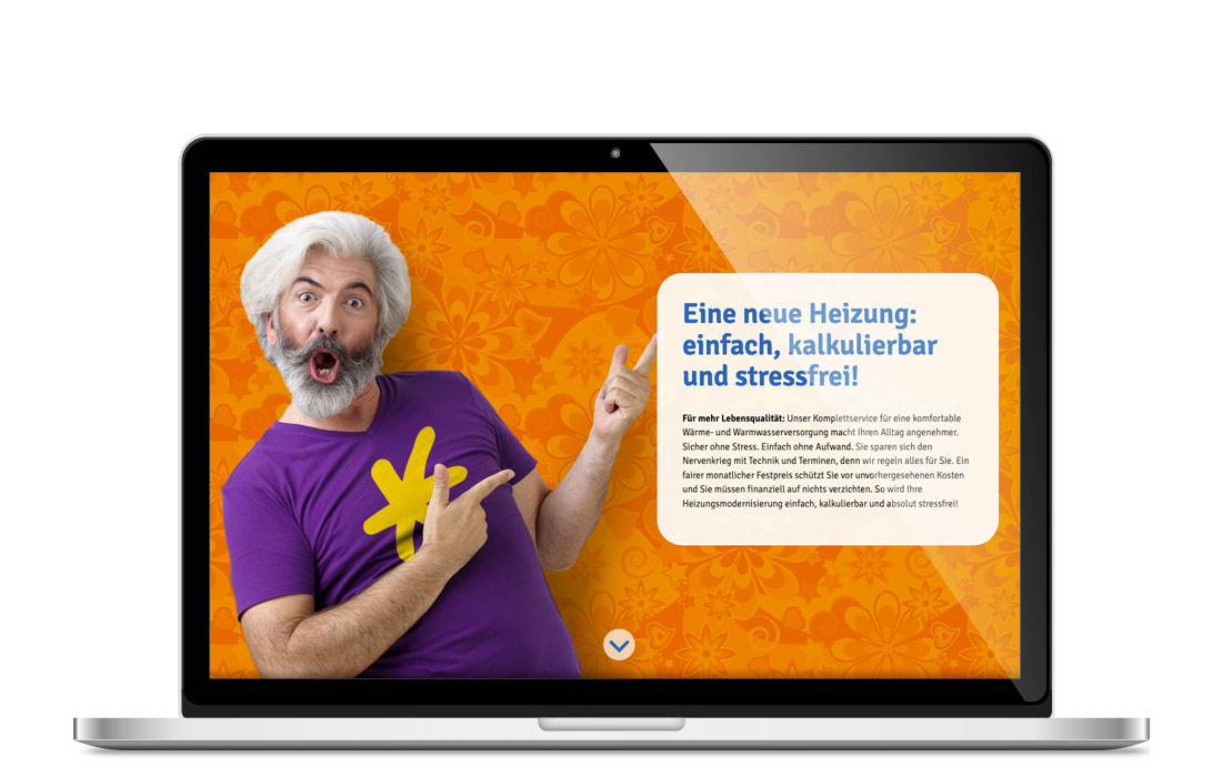 Laptop-Ansicht der Webseite der Kampage EWR-Heizung