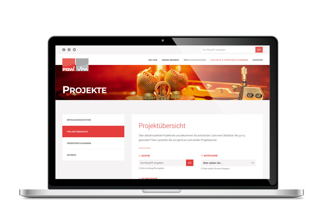 Die FGW Webseite in der Laptop-Ansicht