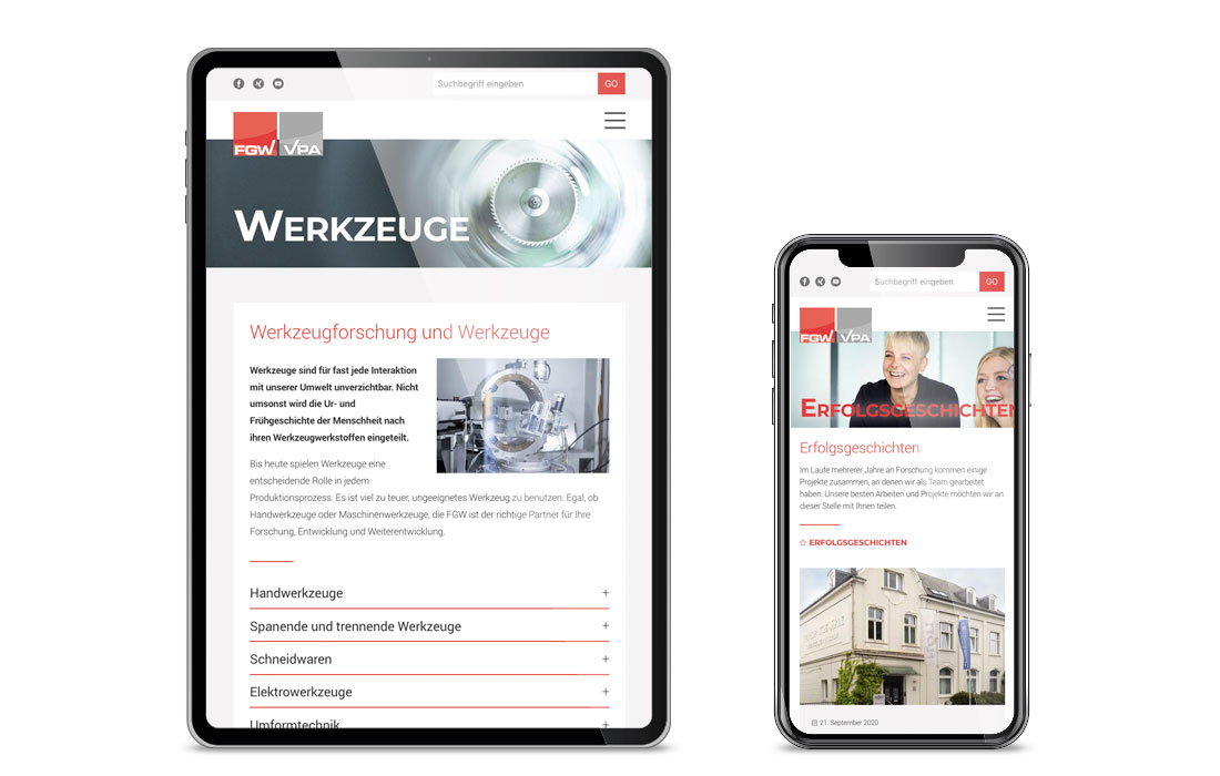 Die FGW Webseite in der mobile Ansicht