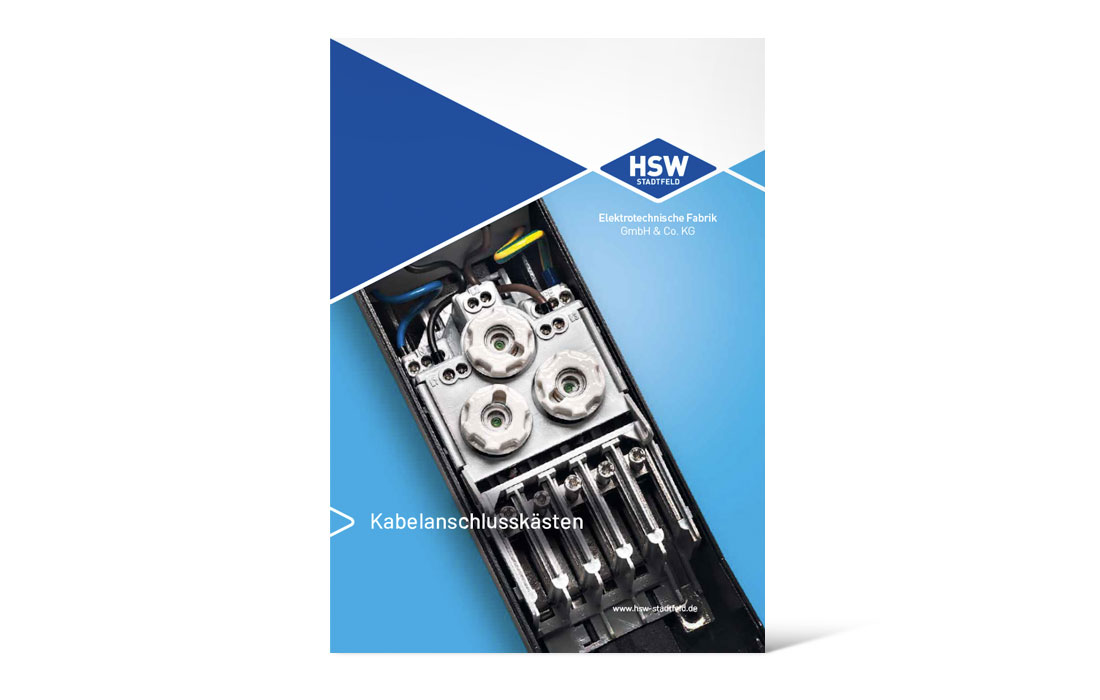 Titel des Produktkatalogs „Kabelanschlusskästen“ von HSW-Stadtfeld