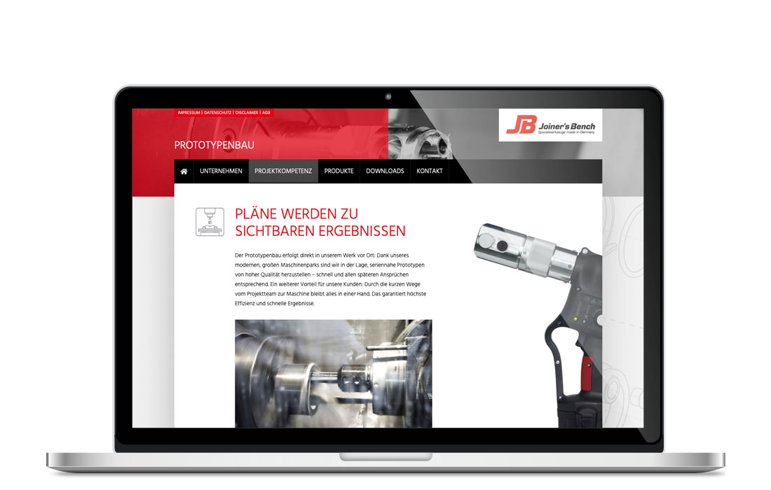 Die Joiners's Bench Webseite auf dem Laptop