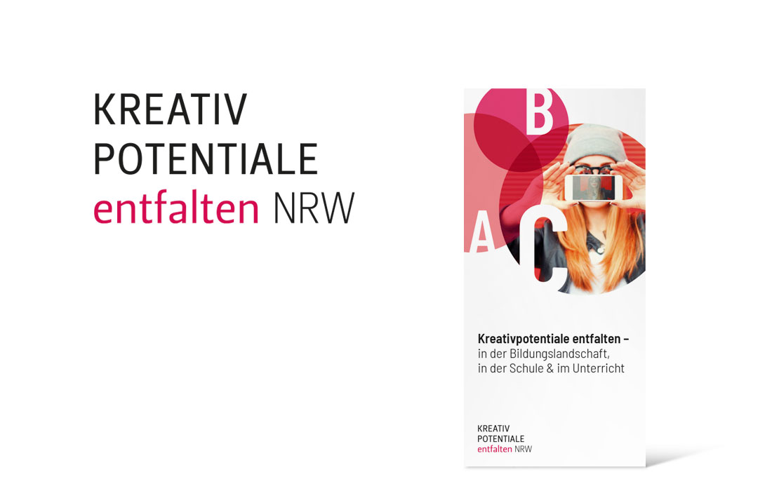 Logo und Titelseite des Flyers des Projekts „Kreativpotentiale entfalten NRW“