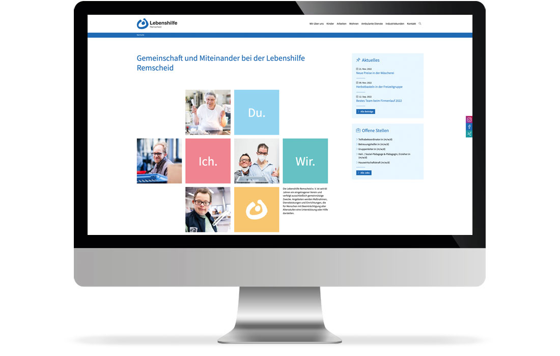 Die Lebenshilfe Remscheid Webseite in der Desktop-Ansicht