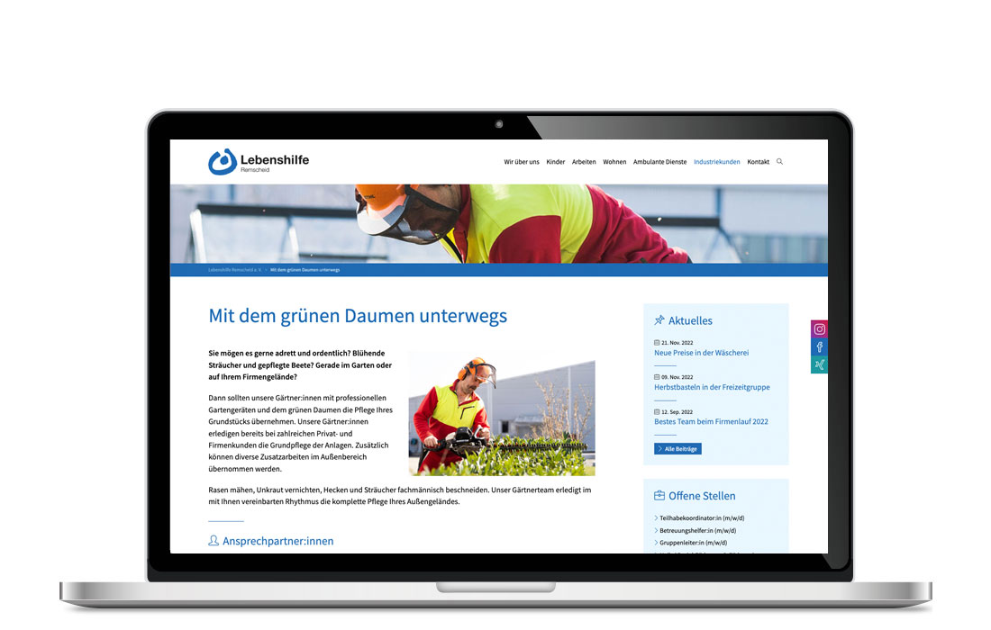 Die Lebenshilfe Remscheid Webseite in der Laptop-Ansicht