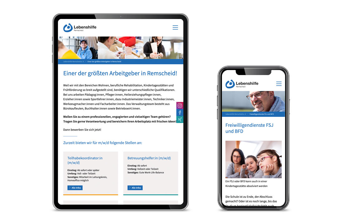Die Lebenshilfe Remscheid Webseite in der mobilen Ansicht
