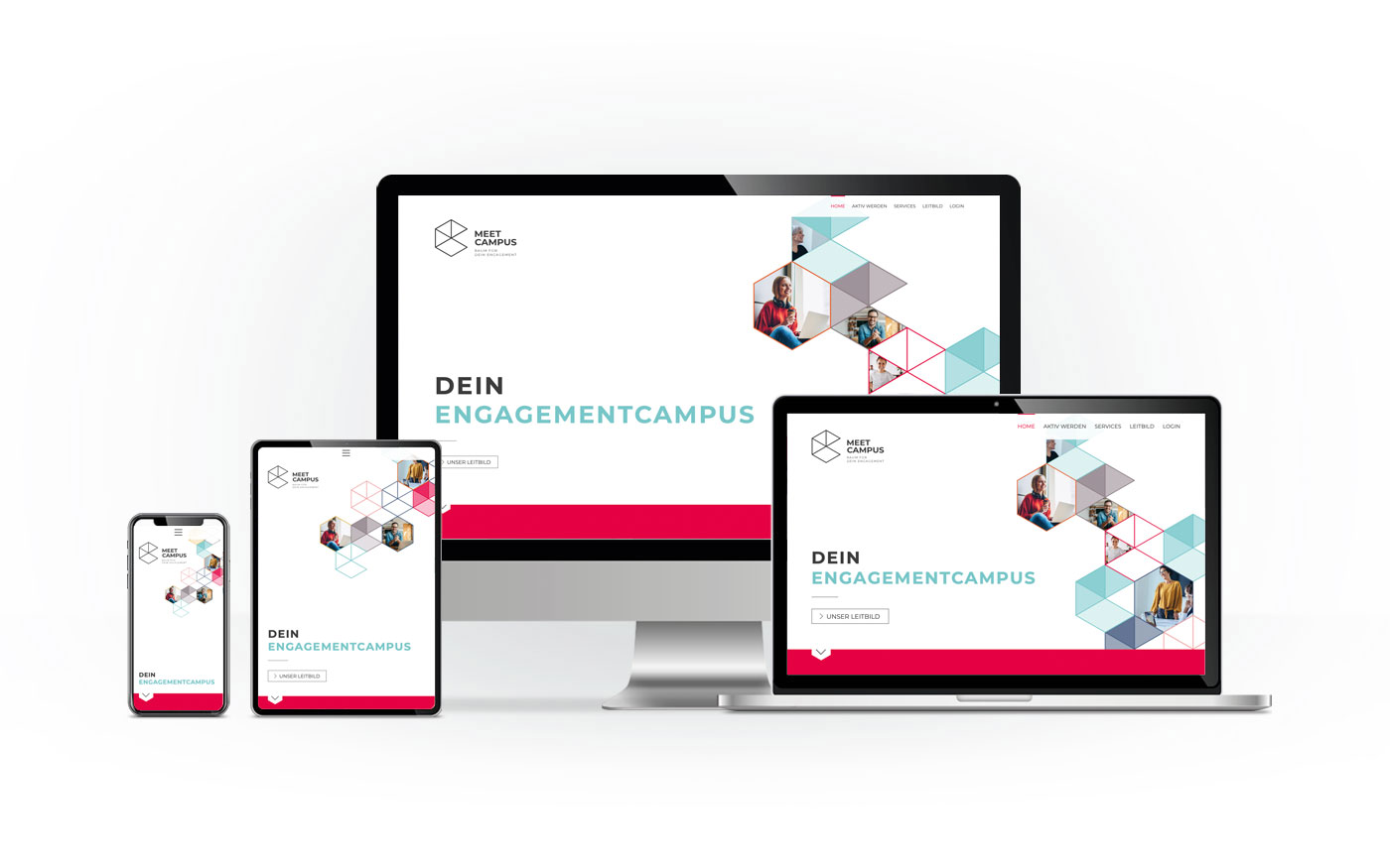 Präsentation der MEET CAMPUS Webseite auf verschiedenen Endgeräten