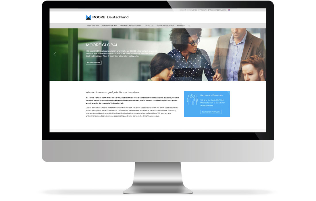 Die Moore Deutschland Webseite in der Desktop-Ansicht