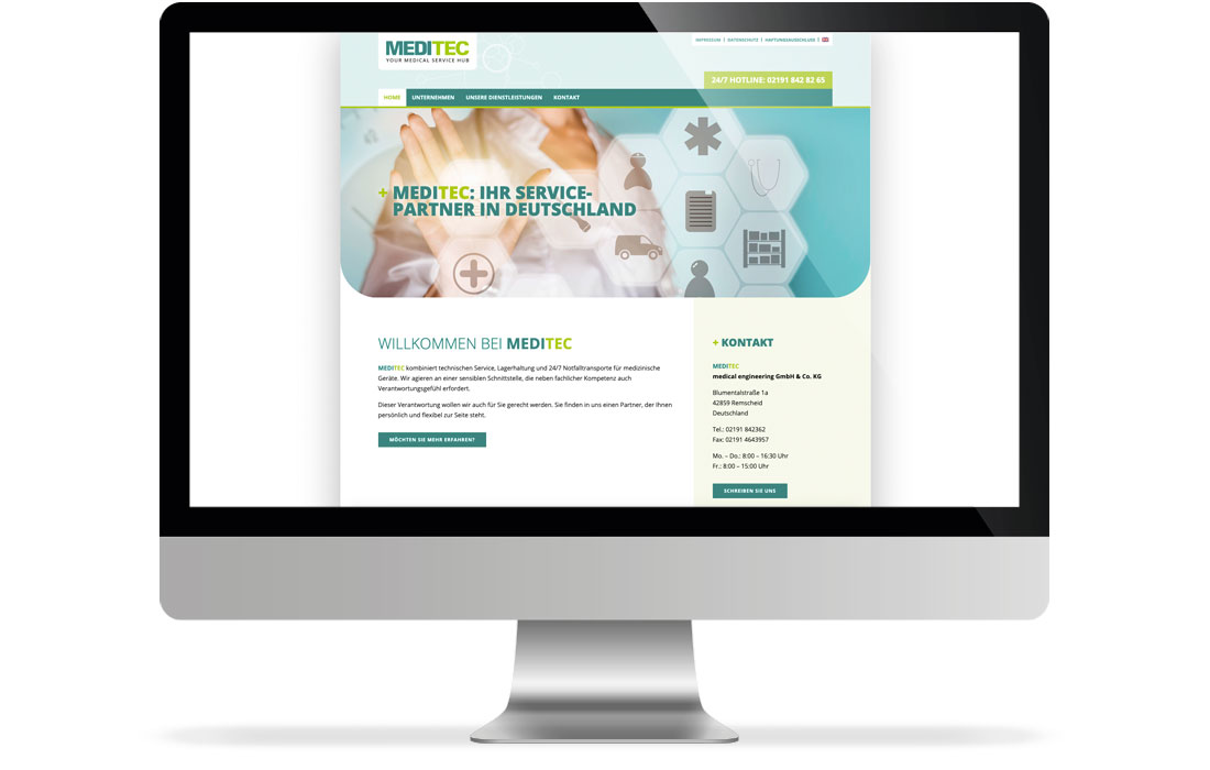 Die MEDITEC Webseite in der Desktop-Ansicht
