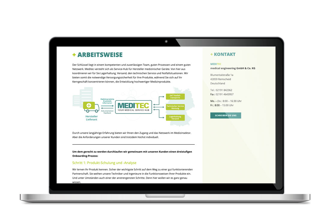 Die MEDITEC Webseite in der Laptop-Ansicht