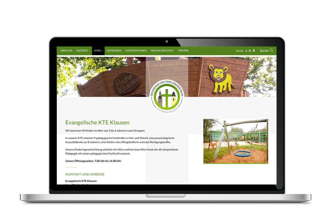 Die barrierefreie Webseite des ÖFZ Lüttringhausen in der Laptop-Ansicht