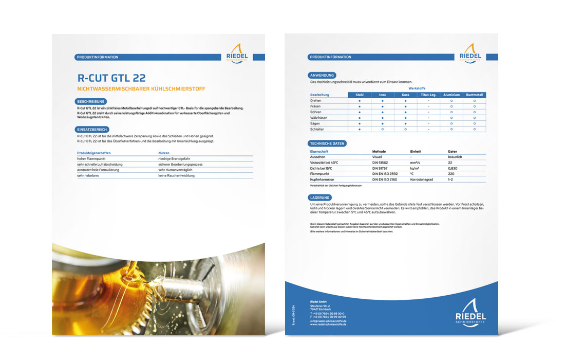 Vorder- und Rückseite vom Datenblatt R-CUT GTL 22