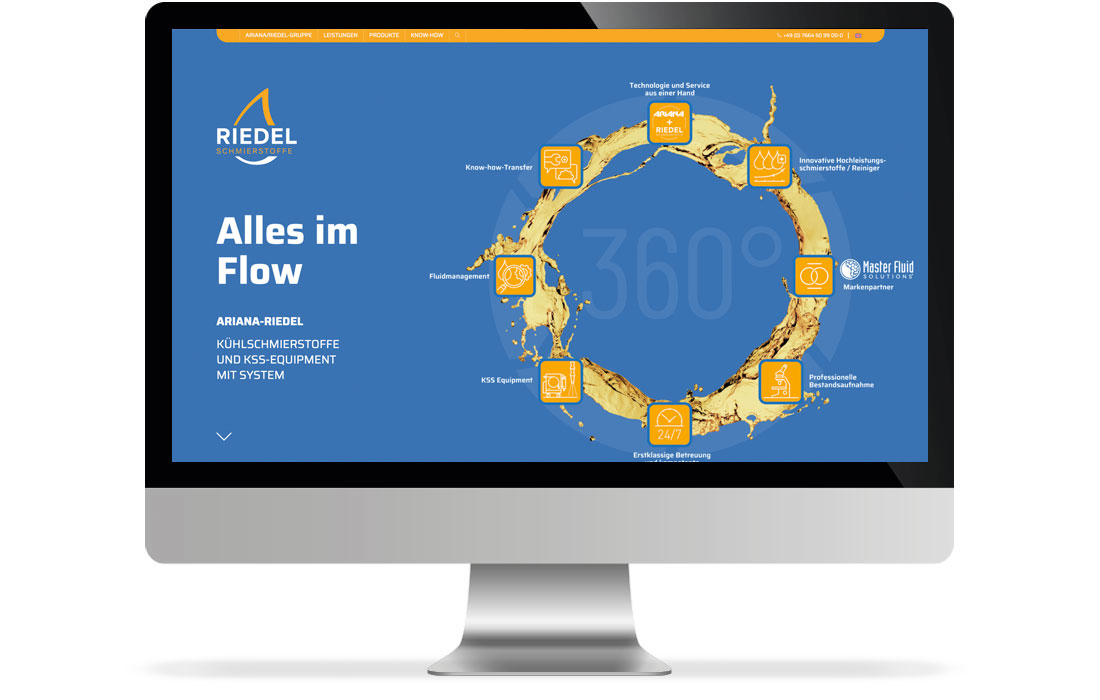 Die Riedel Schmierstoffe Webseite in der Desktop-Ansicht