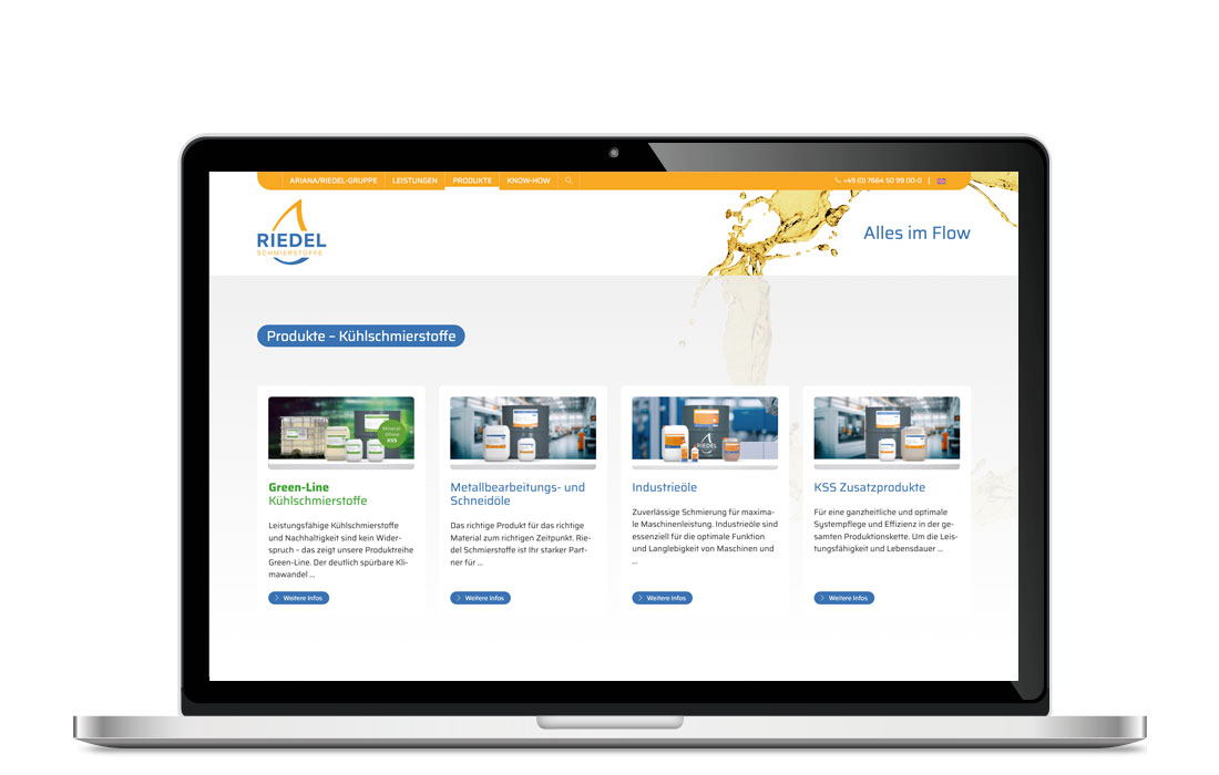 Die Riedel Schmierstoffe Webseite in der Laptop-Ansicht