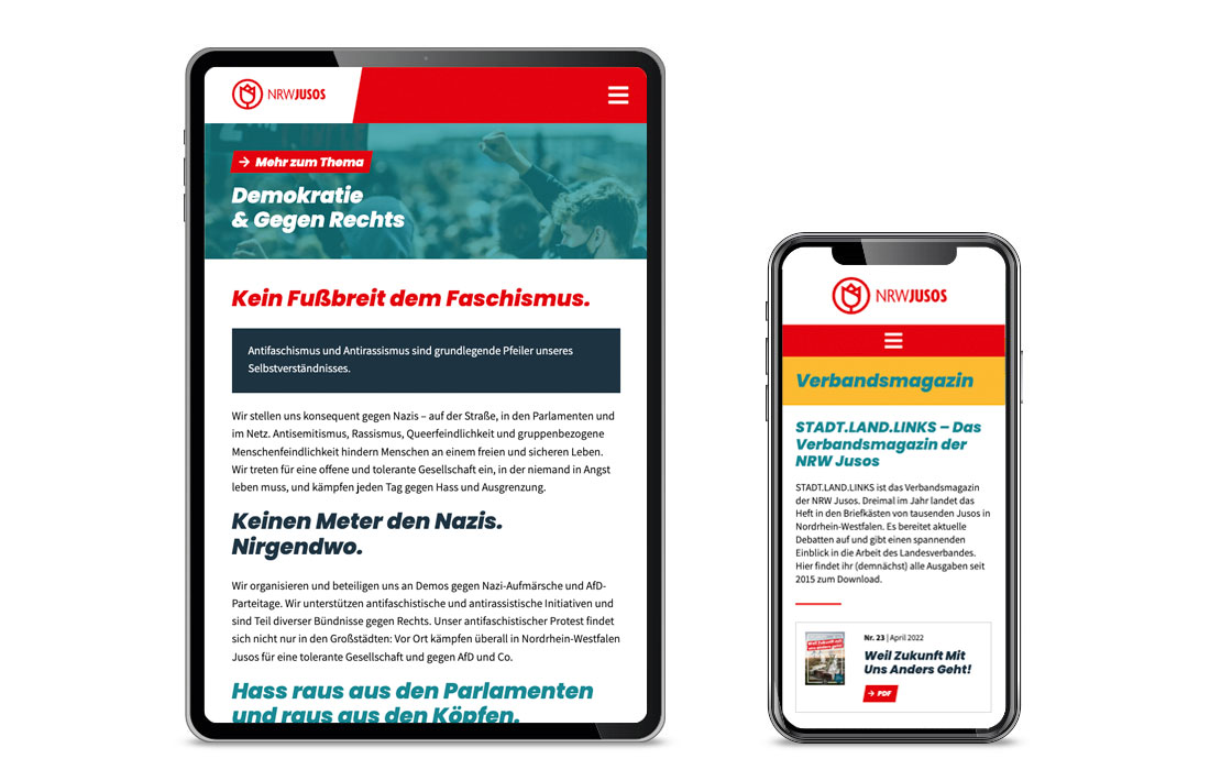 Die Jusos NRW Webseite in der mobile Ansicht