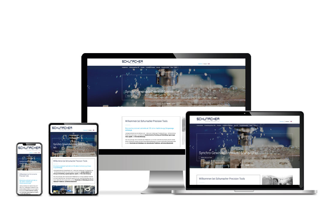 Darstellung der Schumacher-Webseite auf verschiedenen Endgeräten