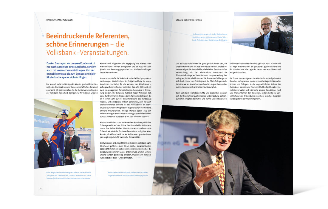 Doppelseite des 2015er Geschäftsberichts der Volksbank im Bergischen Land