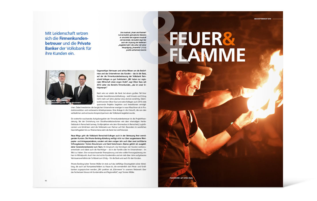 Doppelseite des 2016er Geschäftsberichts der Volksbank im Bergischen Land