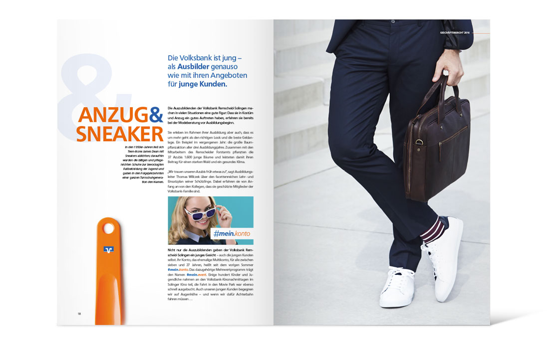 Doppelseite des 2016er Geschäftsberichts der Volksbank im Bergischen Land