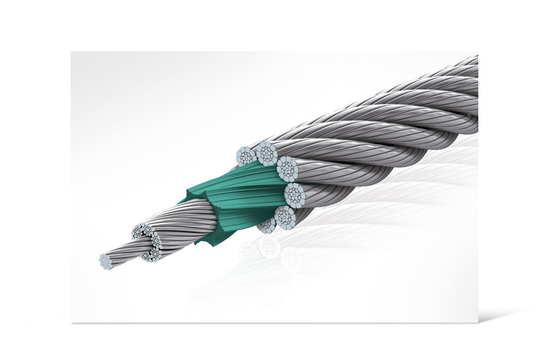 3D-Visualisierung eines Vornbäumen Stahlseils