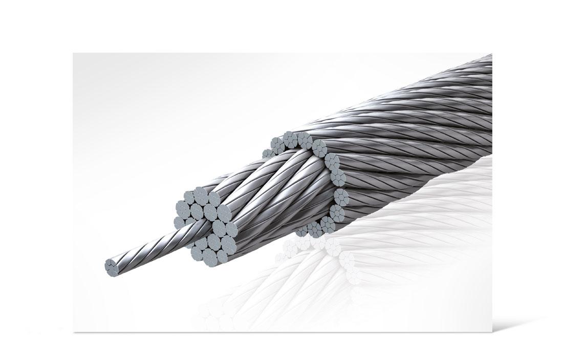 3D-Visualisierung eines Vornbäumen Stahlseils