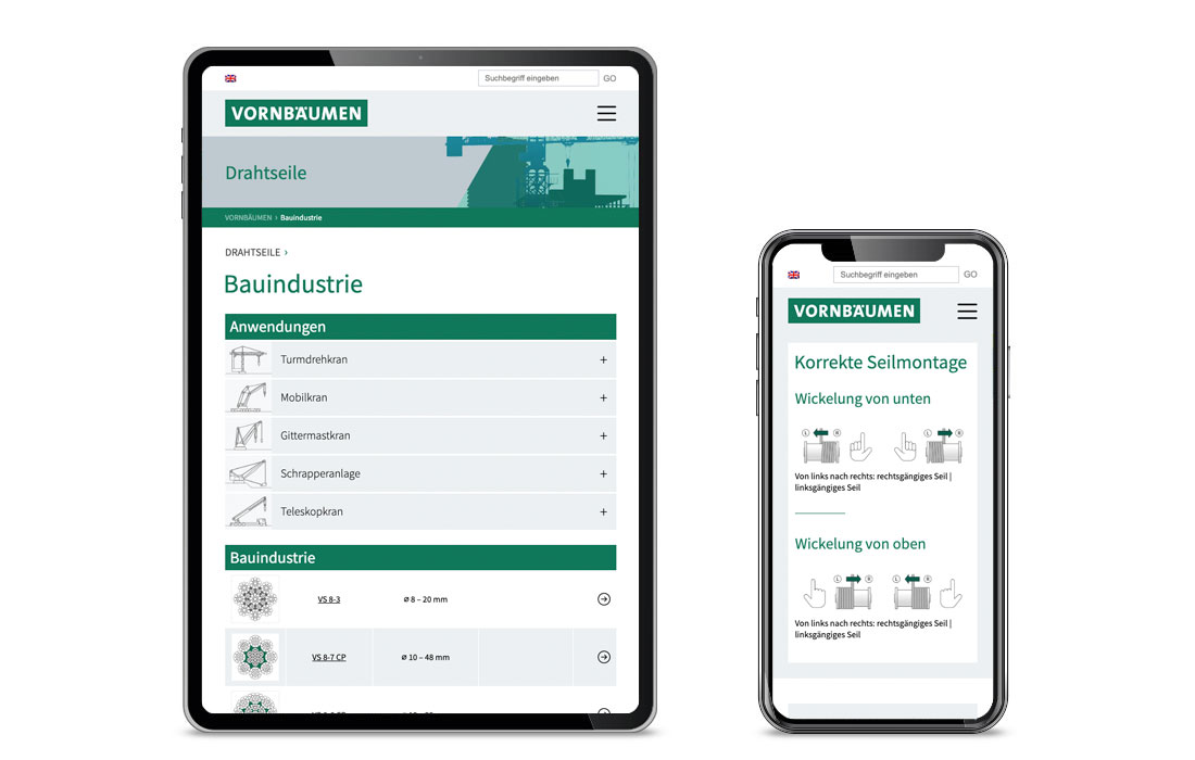 Die Vornbäumen Webseite in der mobilen Ansicht
