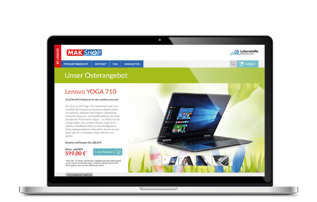 Gestaltung MAK-Shop der Lebenshilfe Bergisches Land – Laptop-Ansicht