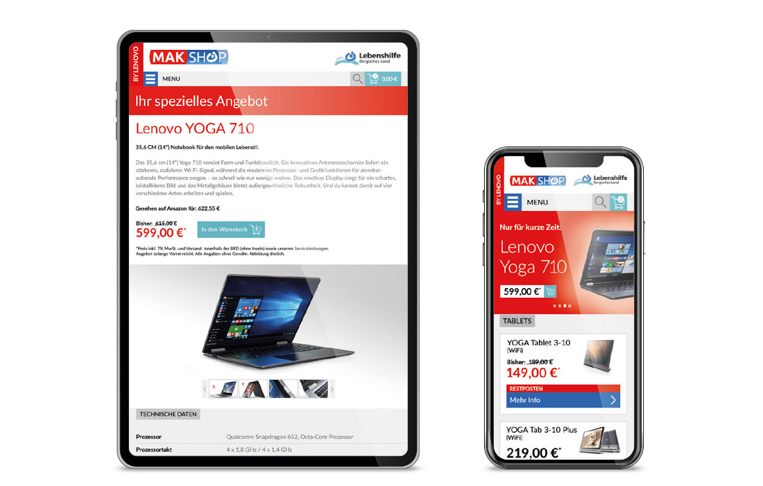 Gestaltung MAK-Shop der Lebenshilfe Bergisches Land – mobile Ansicht