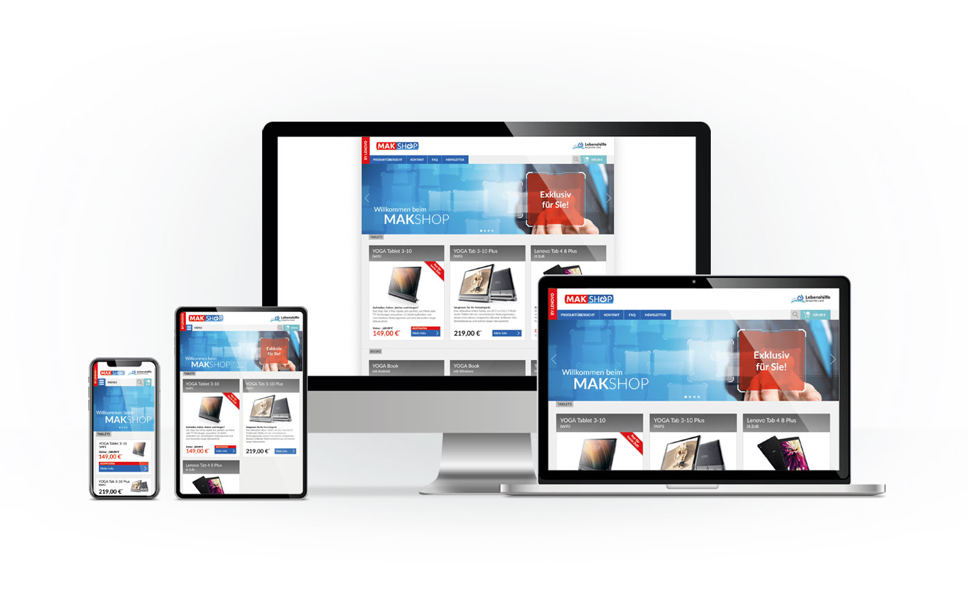 Darstellung des MAK-Shop der Lebenshilfe Bergisches Land auf verschiedenen Endgeräten