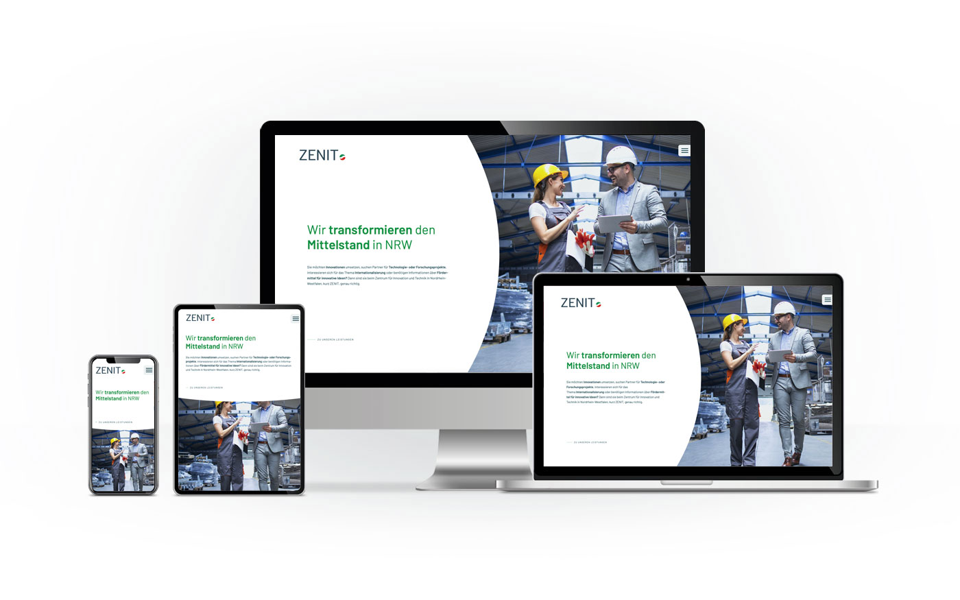 Präsentation der Zenit Webseite auf verschiedenen Endgeräten