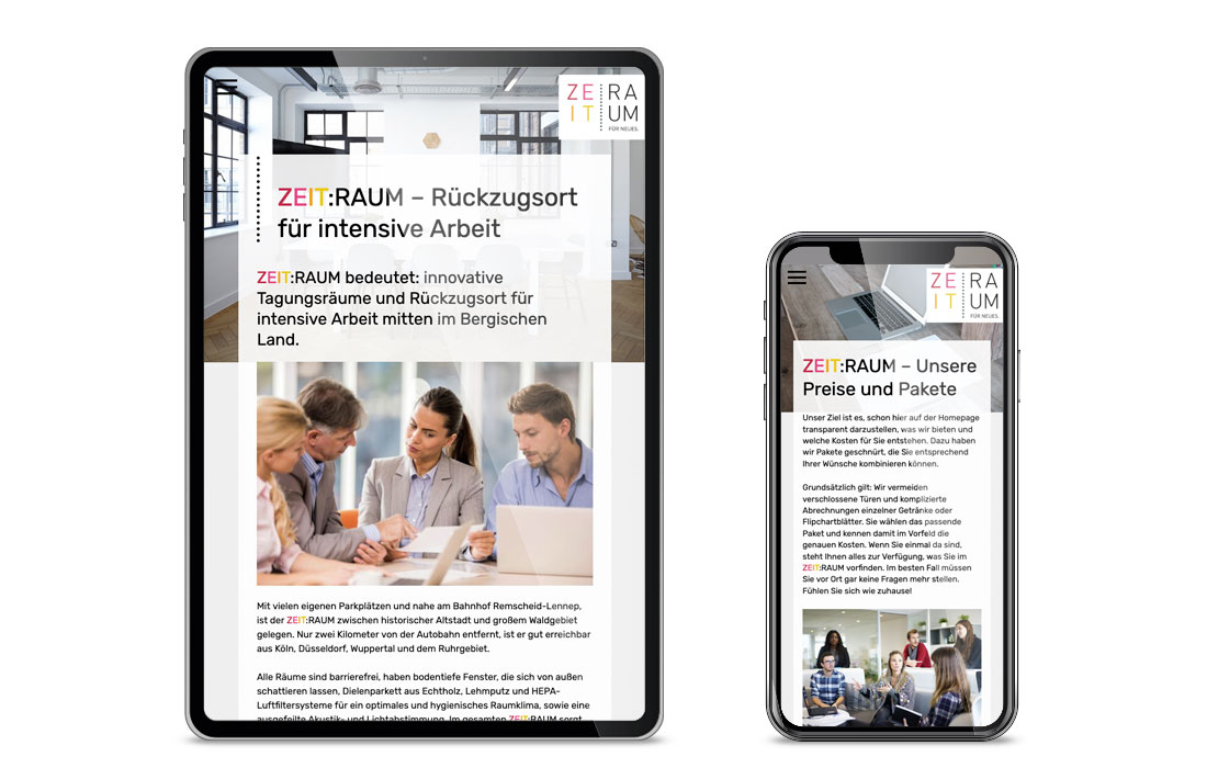 Die ZEIT:RAUM Webseite in der mobile Ansicht