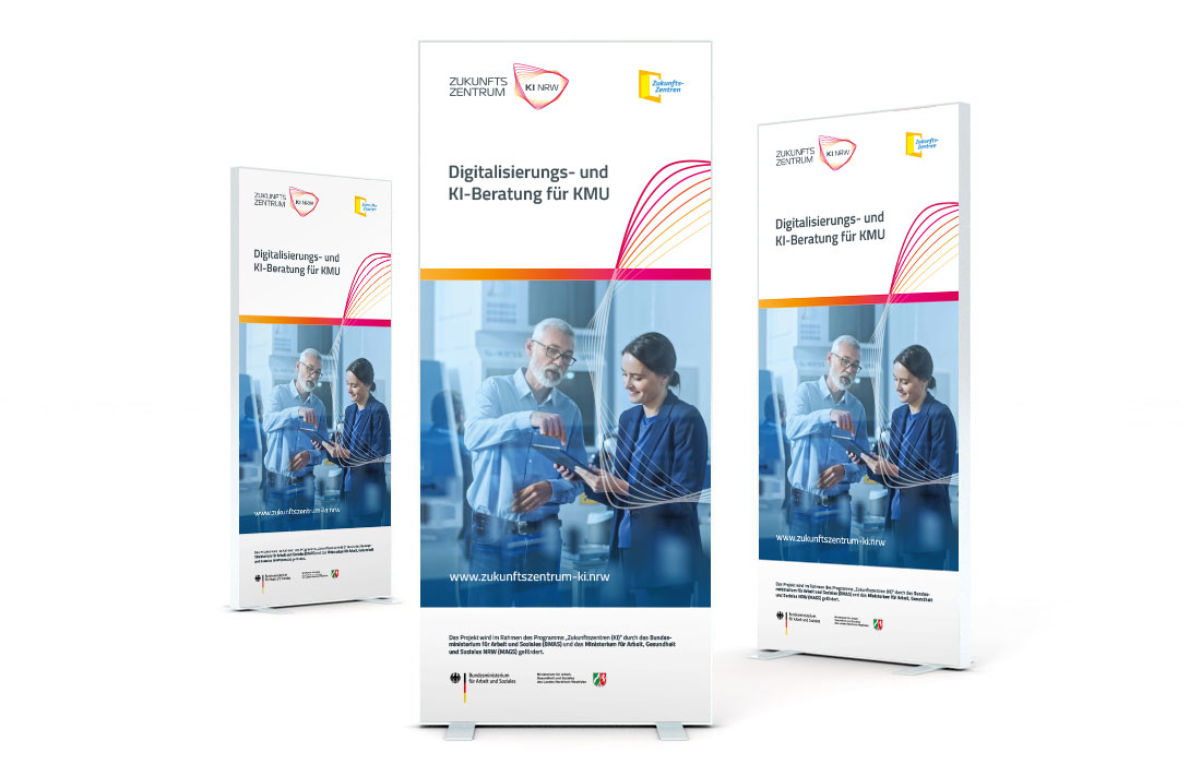 3D-Illustration von Rollups für das Zukunftszentrum KI NRW